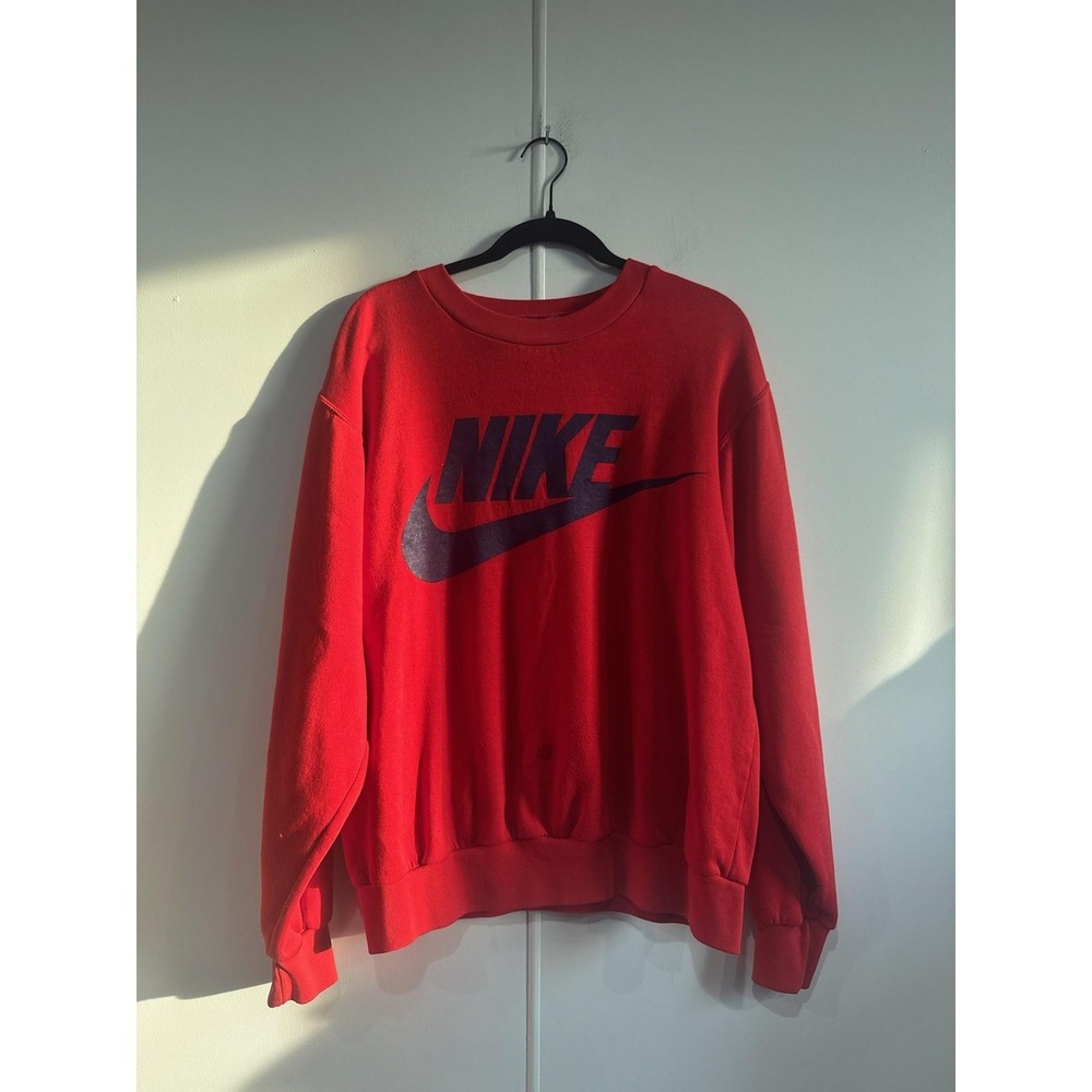 Vintage Nike Sweatshirt Mens XL Red Pullover Crewneck Big Logo Sports 80s Boxy
